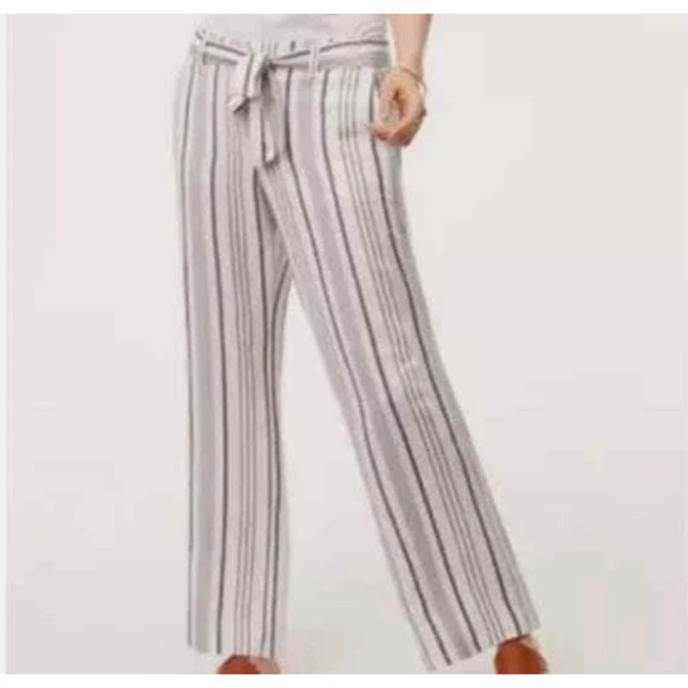 LOFT Women's Size 10 Striped Linen Blend Tie‎ Waist Casual Pants Trousers